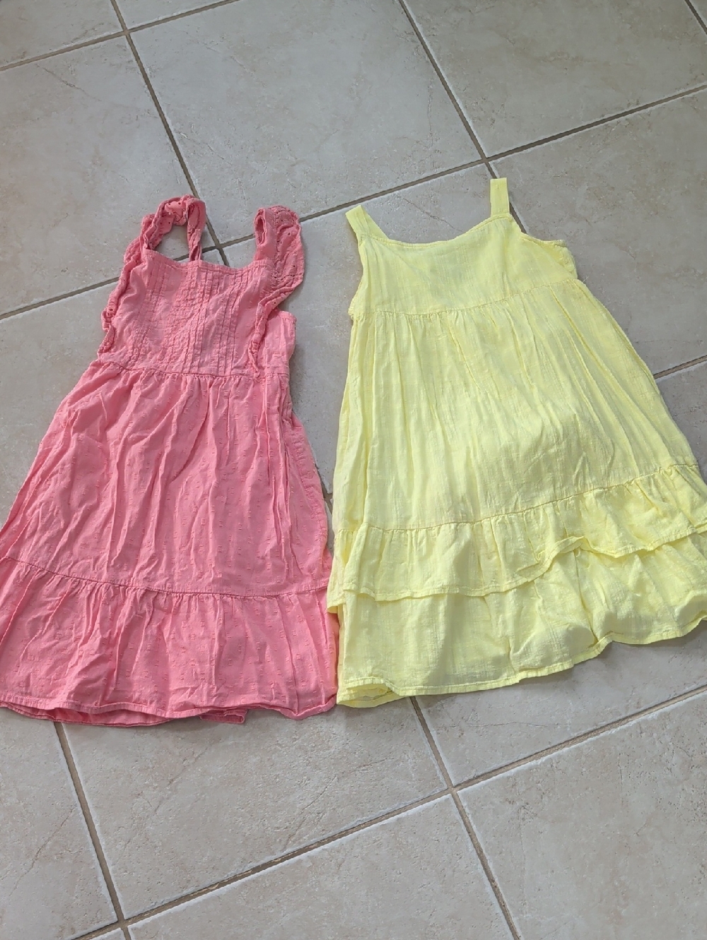 Old Navy Girls Size 10 Pink Coral and Yellow Lemon Tiered Sundress Duo